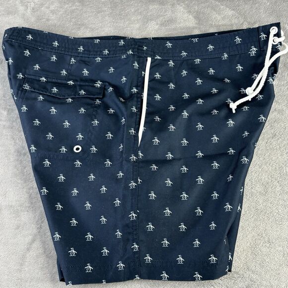 Penguin Swim Trunks Men's 38 Volley 6” Shorts Lined Blue All Over Print‎ Logo - Picture 10 of 16